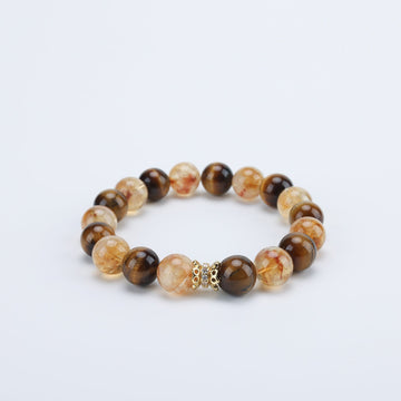 Adjustable Yellow Quartz & Tiger's Eye Bracelet with Titanium Steel Accents, 10mm+ Beads – Handmade Healing Gemstone Jewelry for All