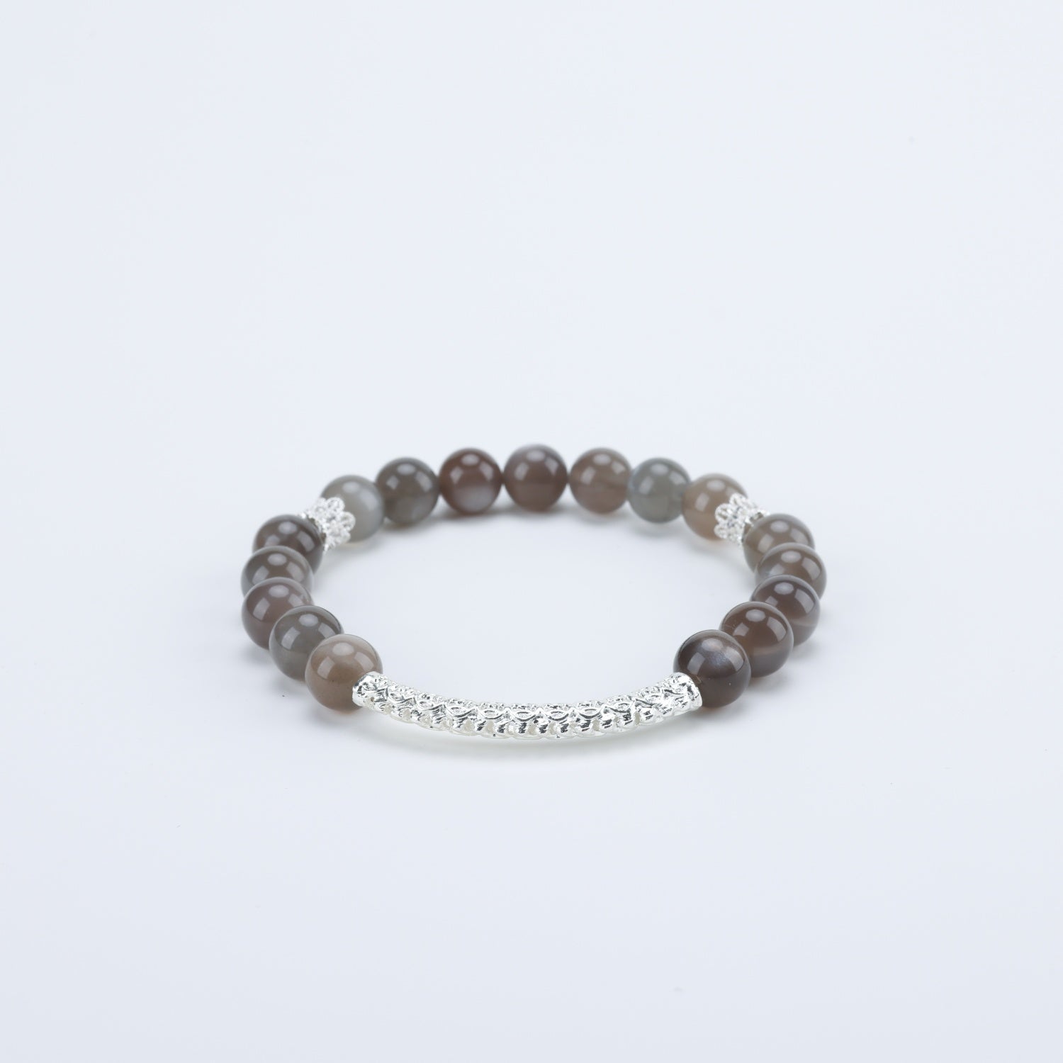 Adjustable Gray Moonstone Bracelet with Sterling Silver Accents, 8mm Beads – Handmade Healing Gemstone Jewelry for All
