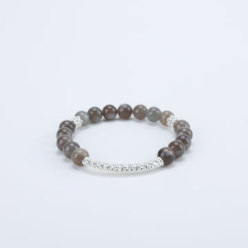 Adjustable Gray Moonstone Bracelet with Sterling Silver Accents, 8mm Beads – Handmade Healing Gemstone Jewelry for All
