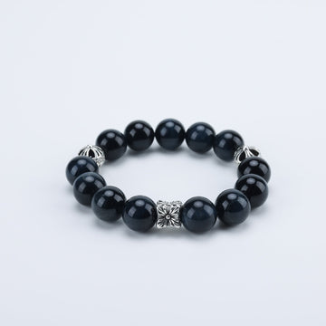 12mm Natural Blue Tiger Eye Bead Bracelet with 925 Sterling Silver Accents - Customizable Sizing (Contact Support)