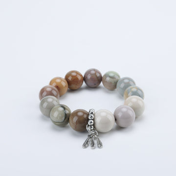 Adjustable Natural Alashan Agate Bracelet with Sterling Silver Accents, 14mm+ Beads – Handmade Spiritual Healing Gemstone Jewelry for All