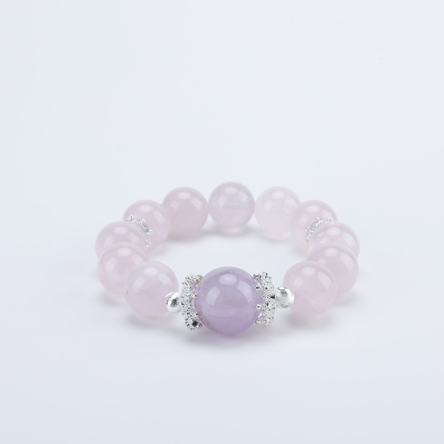 Adjustable Rose Quartz & Amethyst Bracelet with Sterling Silver Accents, 14mm+ Beads – Handmade Healing Gemstone Jewelry for All