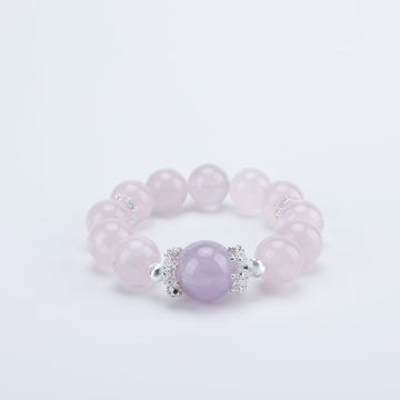 Adjustable Rose Quartz & Amethyst Bracelet with Sterling Silver Accents, 14mm+ Beads – Handmade Healing Gemstone Jewelry for All