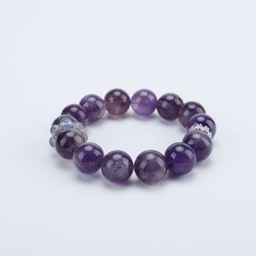 Adjustable Amethyst Bracelet with Gray Moonstone & Titanium Steel Diamond Accents, 13mm+ Beads – Handmade Healing Gemstone Jewelry for Al