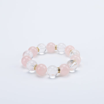 Adjustable Rose Quartz & White Quartz Bracelet with Titanium Steel Accents, 13mm+ Beads – Handmade Healing Gemstone Jewelry for All