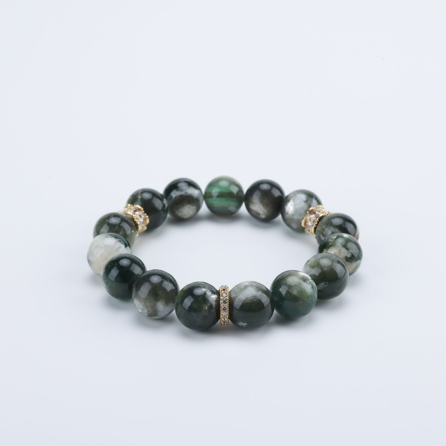 Adjustable Green Mica (Fuchsite) Bracelet with Diamond Accents, 12mm+ Beads – Handmade Healing Gemstone Jewelry for All