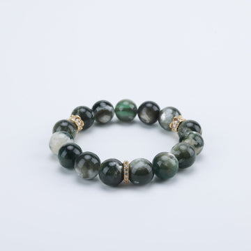 Adjustable Green Mica (Fuchsite) Bracelet with Diamond Accents, 12mm+ Beads – Handmade Healing Gemstone Jewelry for All