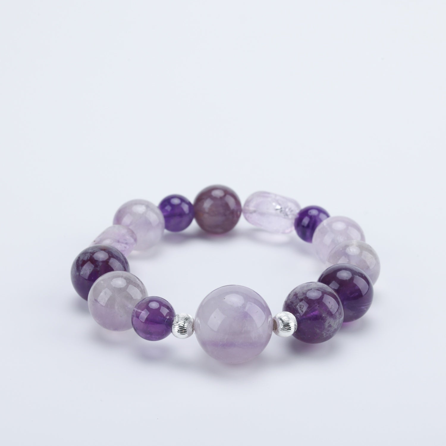 Adjustable Amethyst Bracelet with Raw Amethyst Nuggets & Sterling Silver Charms, 17mm+14mm Beads – Handmade Healing Gemstone Jewelry for All