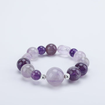 Adjustable Amethyst Bracelet with Raw Amethyst Nuggets & Sterling Silver Charms, 17mm+14mm Beads – Handmade Healing Gemstone Jewelry for All