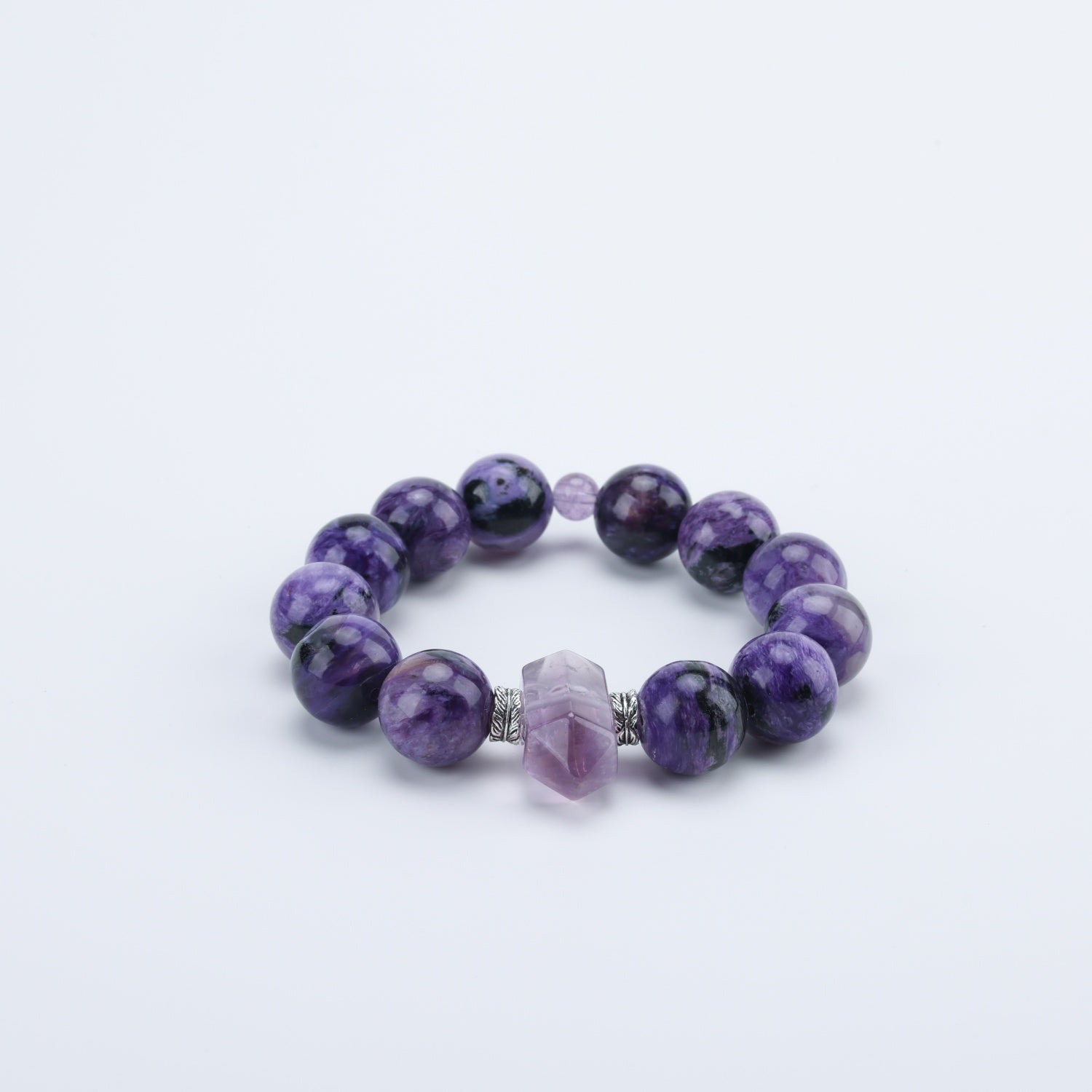 Adjustable Purple Dragon Stone Bracelet with Amethyst Crystal Points, 14mm Beads & Silver Accents – Handmade Spiritual Healing Gemstone Jewelry for All