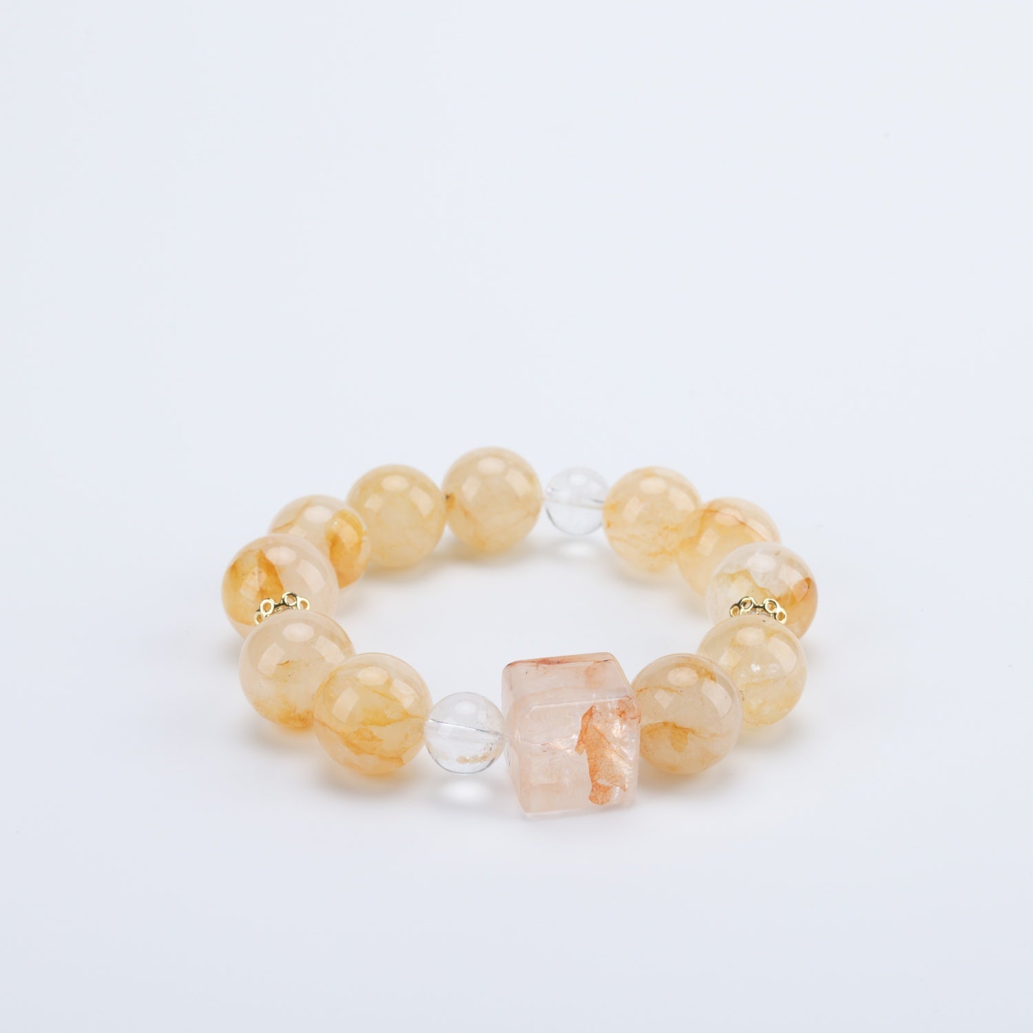 Adjustable Yellow Quartz & White Quartz Bracelet with Sugar Cube Cut Gems & Diamond Accents, 14mm+ Beads – Handmade Healing Gemstone Jewelry for All