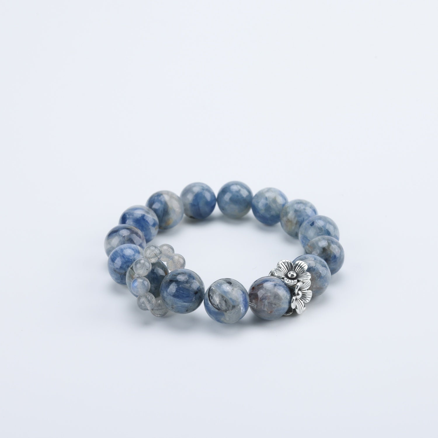 Adjustable Blue Picasso Jasper & Gray Moonstone Bracelet with Silver Accents, 12mm+ Beads – Handmade Healing Gemstone Jewelry for All