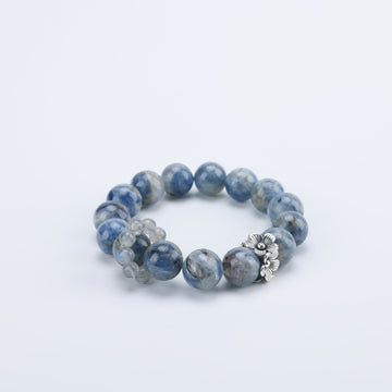 Adjustable Blue Picasso Jasper & Gray Moonstone Bracelet with Silver Accents, 12mm+ Beads – Handmade Healing Gemstone Jewelry for All
