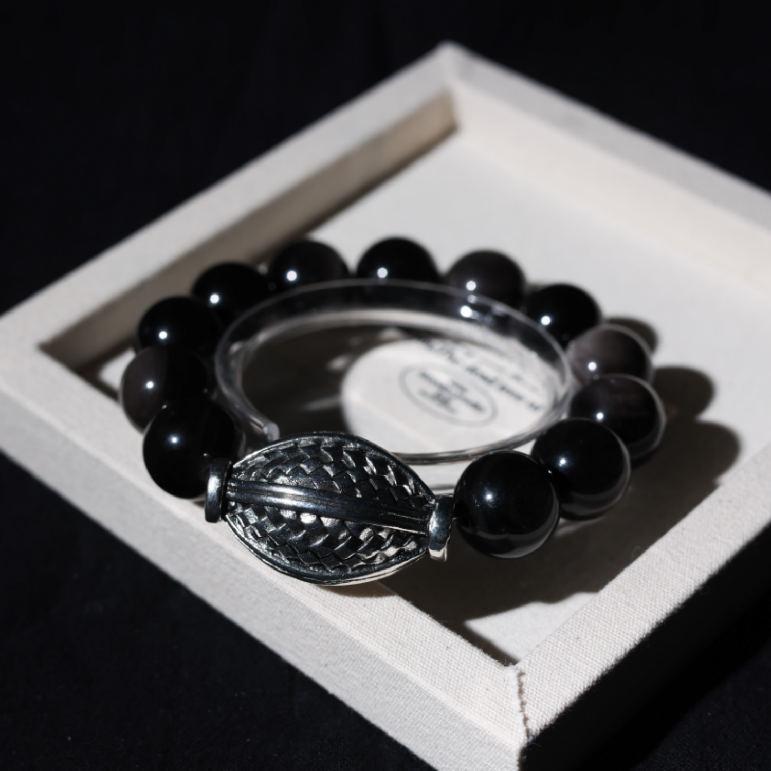 Natural Silver Sheen Obsidian Sterling Silver Bracelet - 14mm Large Beads, Unisex 18cm Wrist, Stylish & Versatile Jewelry for Men & Women