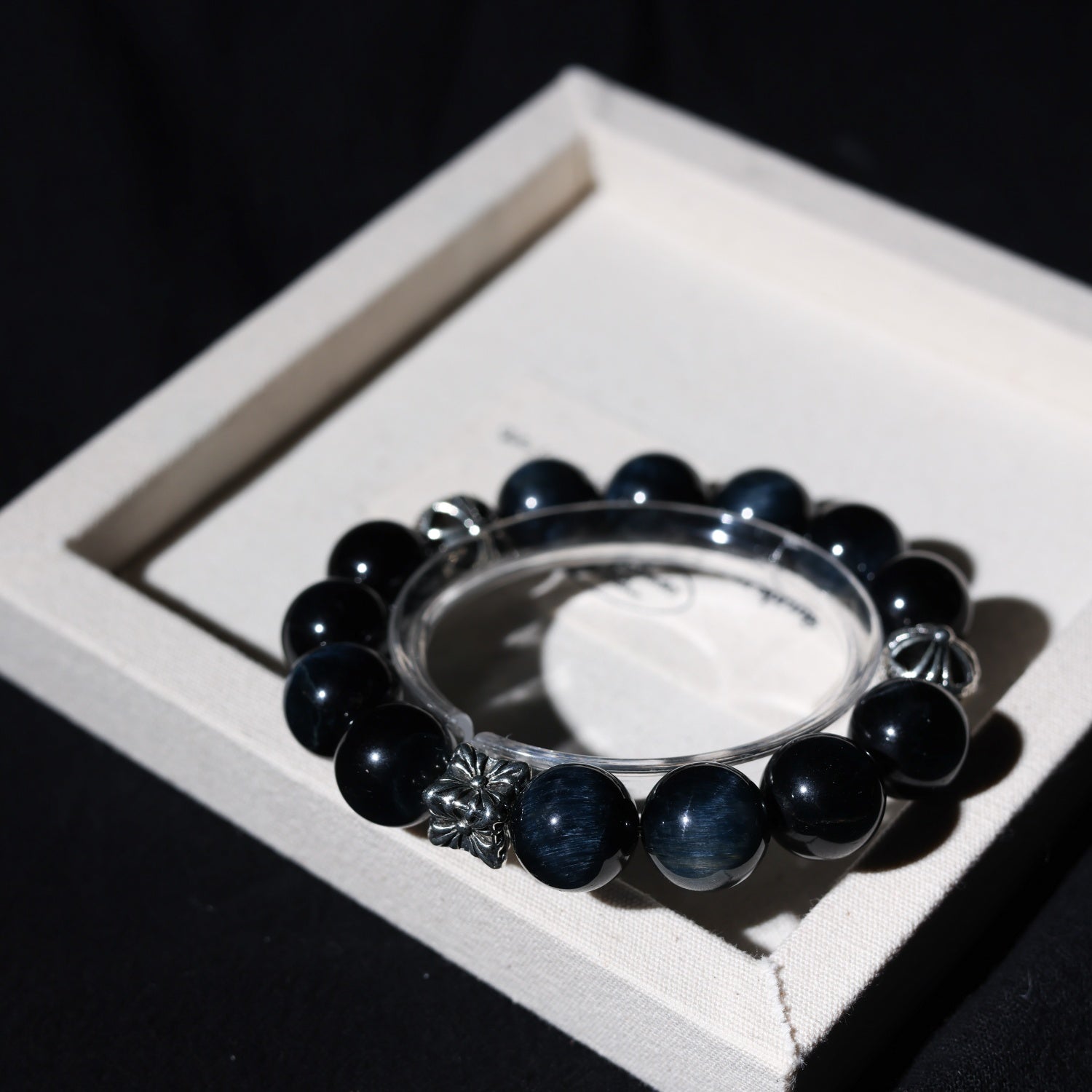 12mm Natural Blue Tiger Eye Bead Bracelet with 925 Sterling Silver Accents - Customizable Sizing (Contact Support)