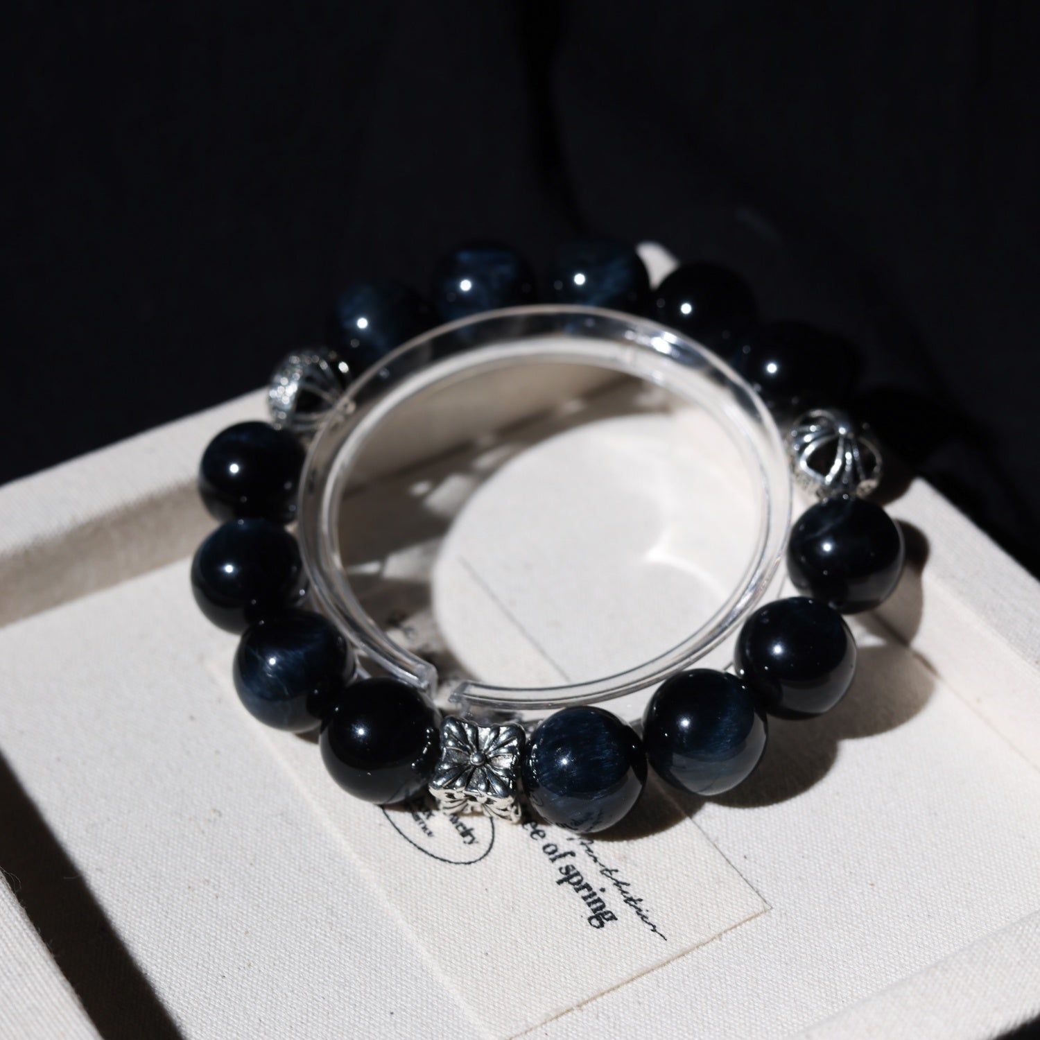 12mm Natural Blue Tiger Eye Bead Bracelet with 925 Sterling Silver Accents - Customizable Sizing (Contact Support)
