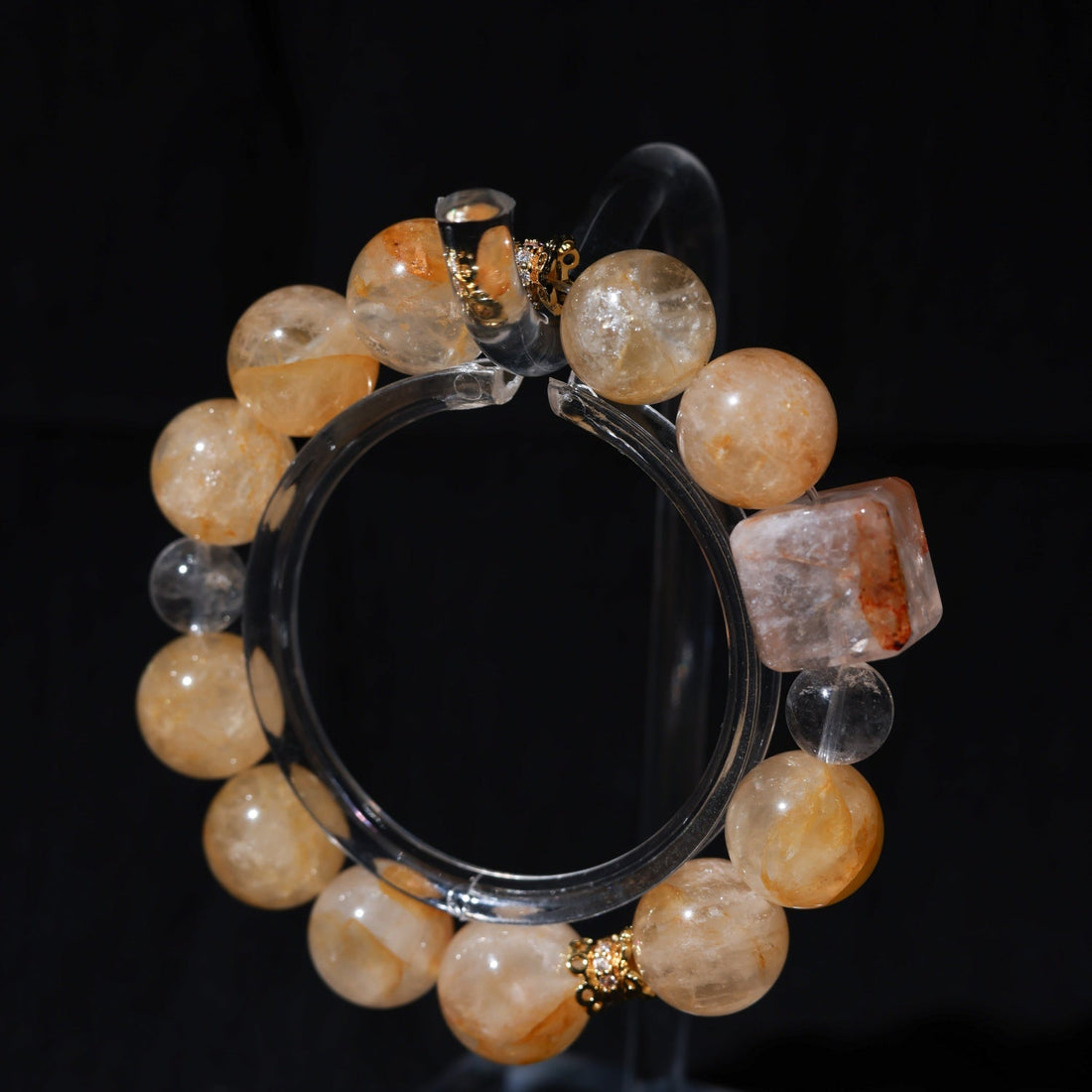 Adjustable Yellow Quartz & White Quartz Bracelet with Sugar Cube Cut Gems & Diamond Accents, 14mm+ Beads – Handmade Healing Gemstone Jewelry for All