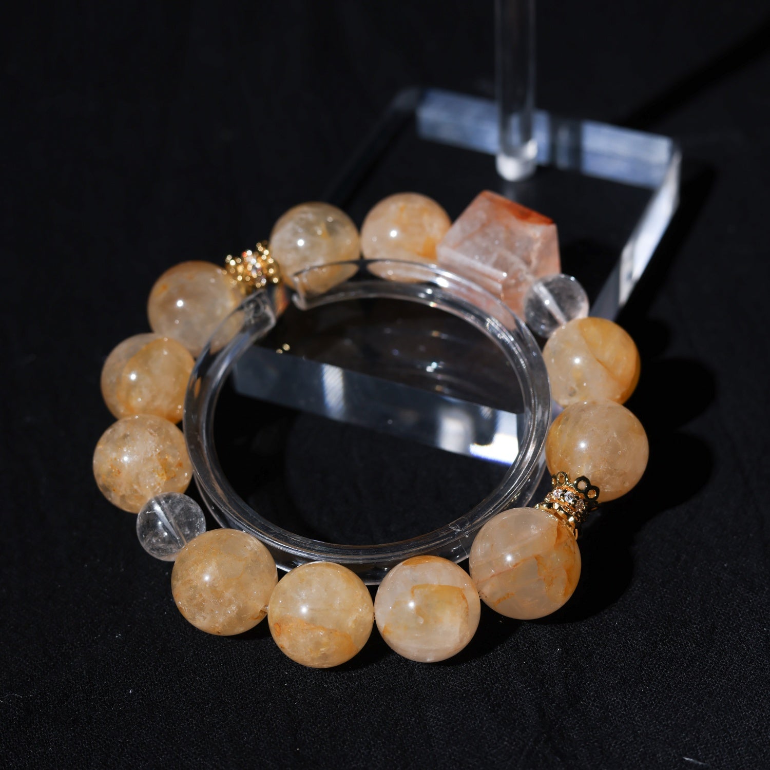 Adjustable Yellow Quartz & White Quartz Bracelet with Sugar Cube Cut Gems & Diamond Accents, 14mm+ Beads – Handmade Healing Gemstone Jewelry for All