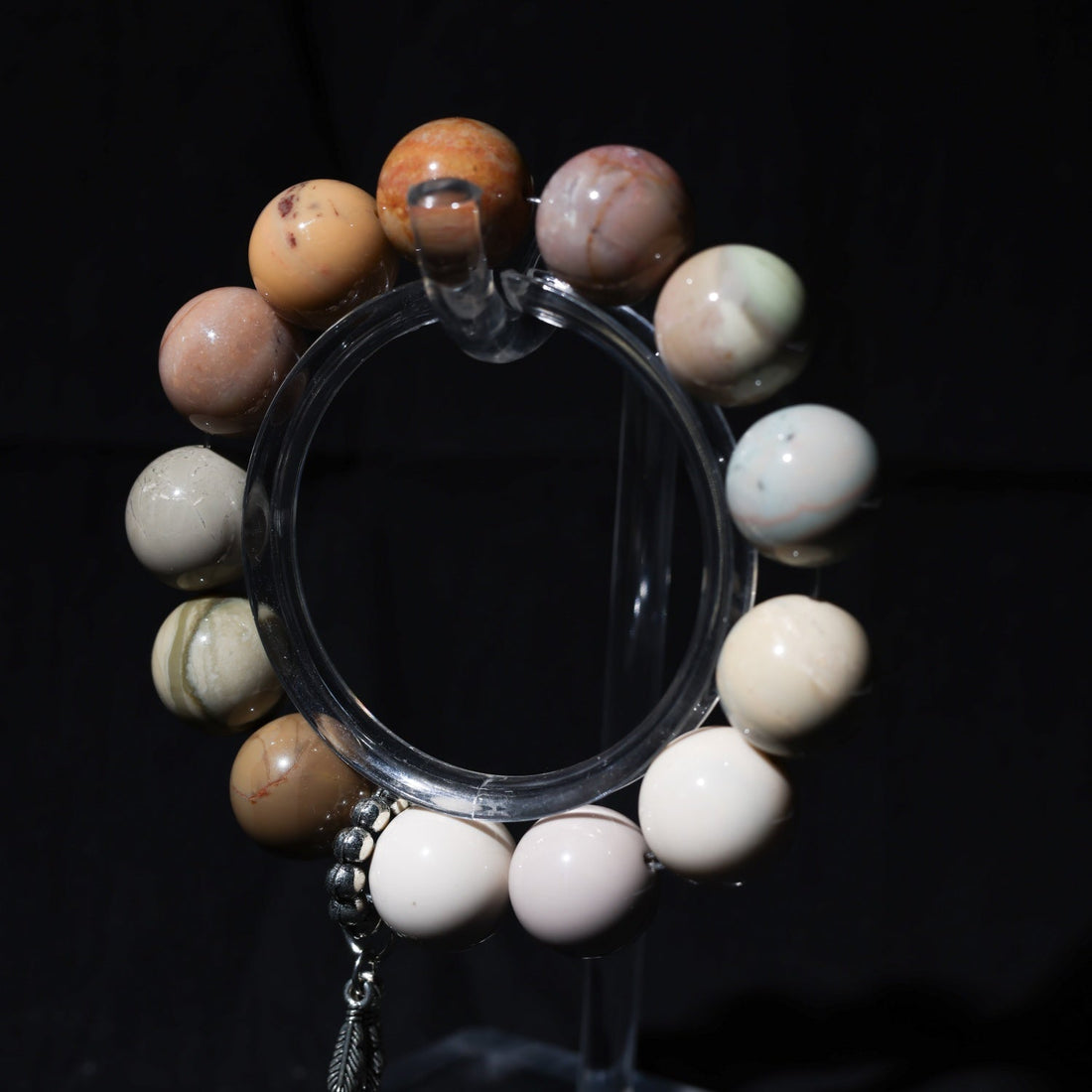 Adjustable Natural Alashan Agate Bracelet with Sterling Silver Accents, 14mm+ Beads – Handmade Spiritual Healing Gemstone Jewelry for All