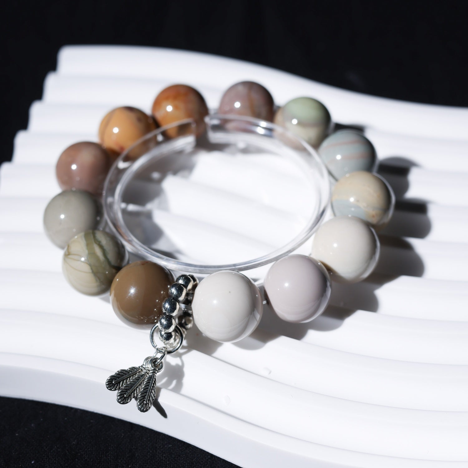 Adjustable Natural Alashan Agate Bracelet with Sterling Silver Accents, 14mm+ Beads – Handmade Spiritual Healing Gemstone Jewelry for All