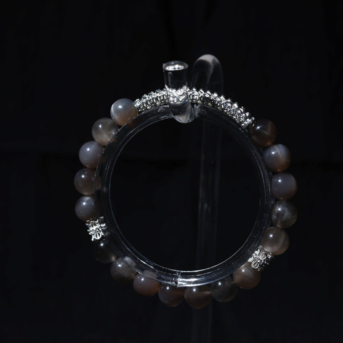 Adjustable Gray Moonstone Bracelet with Sterling Silver Accents, 8mm Beads – Handmade Healing Gemstone Jewelry for All