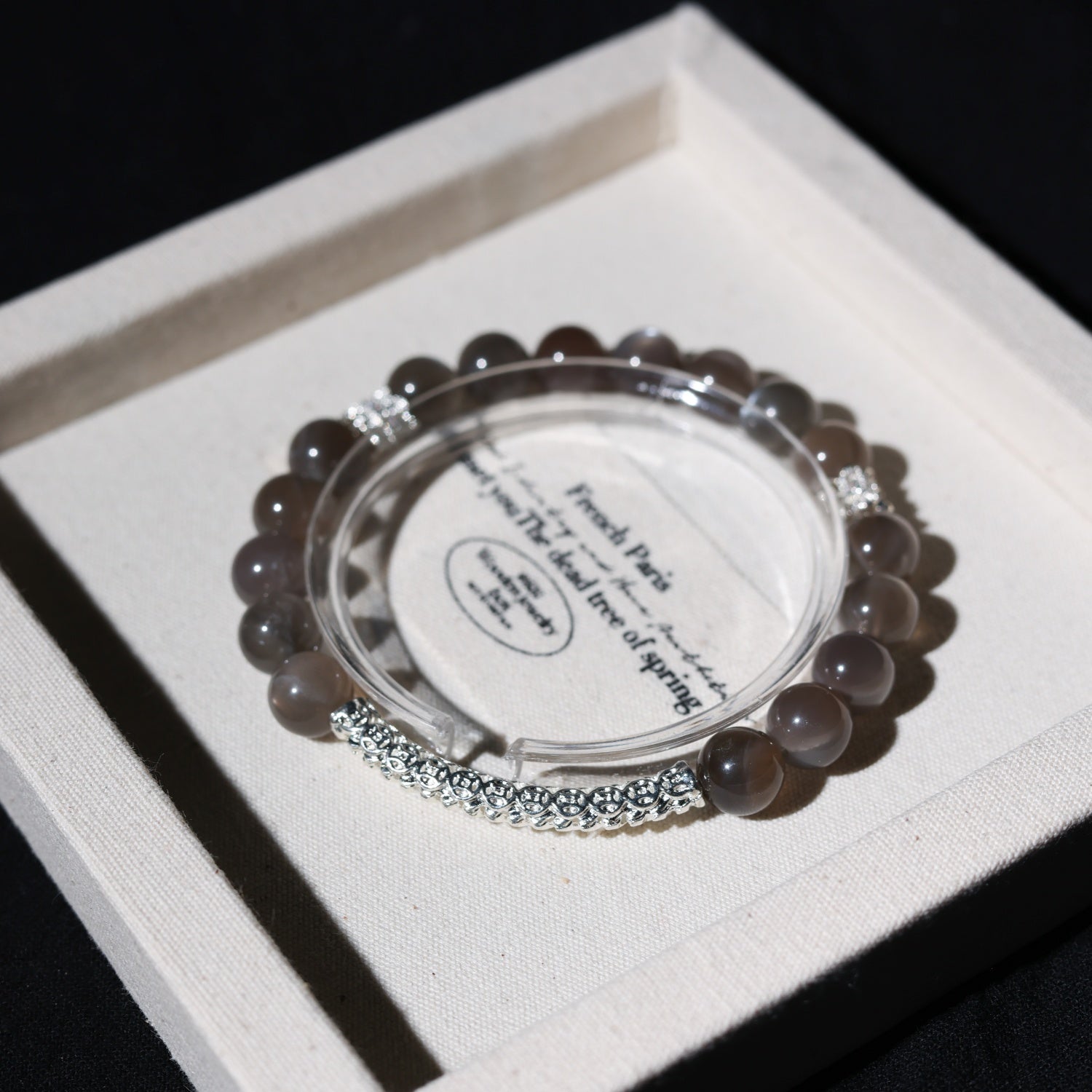 Adjustable Gray Moonstone Bracelet with Sterling Silver Accents, 8mm Beads – Handmade Healing Gemstone Jewelry for All