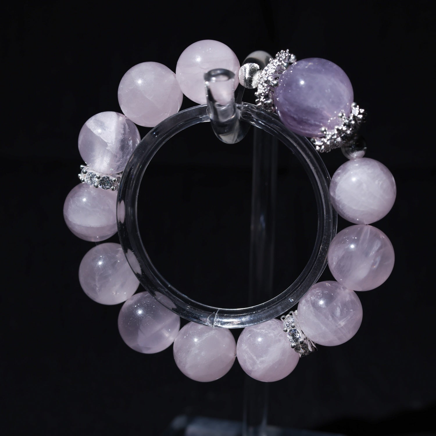 Adjustable Rose Quartz & Amethyst Bracelet with Sterling Silver Accents, 14mm+ Beads – Handmade Healing Gemstone Jewelry for All