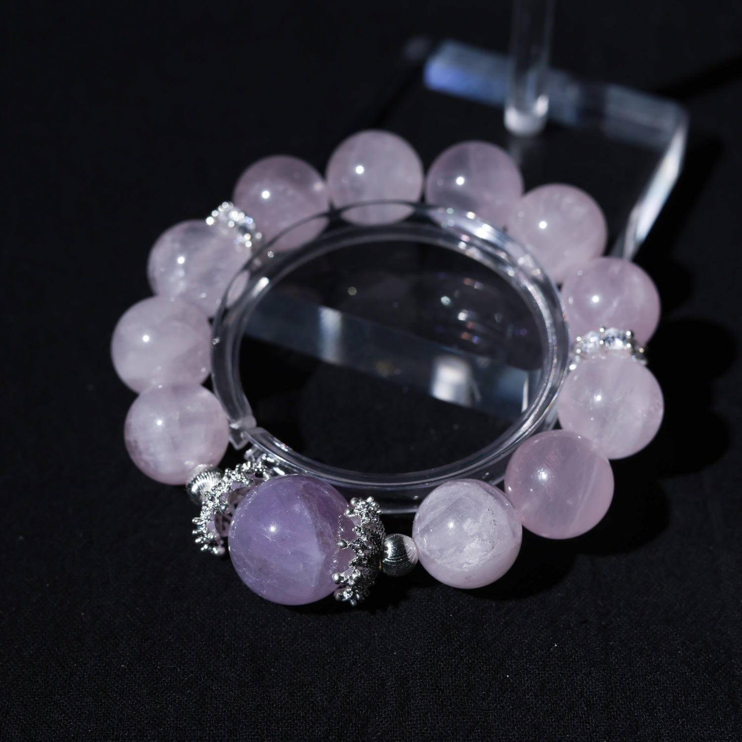 Adjustable Rose Quartz & Amethyst Bracelet with Sterling Silver Accents, 14mm+ Beads – Handmade Healing Gemstone Jewelry for All