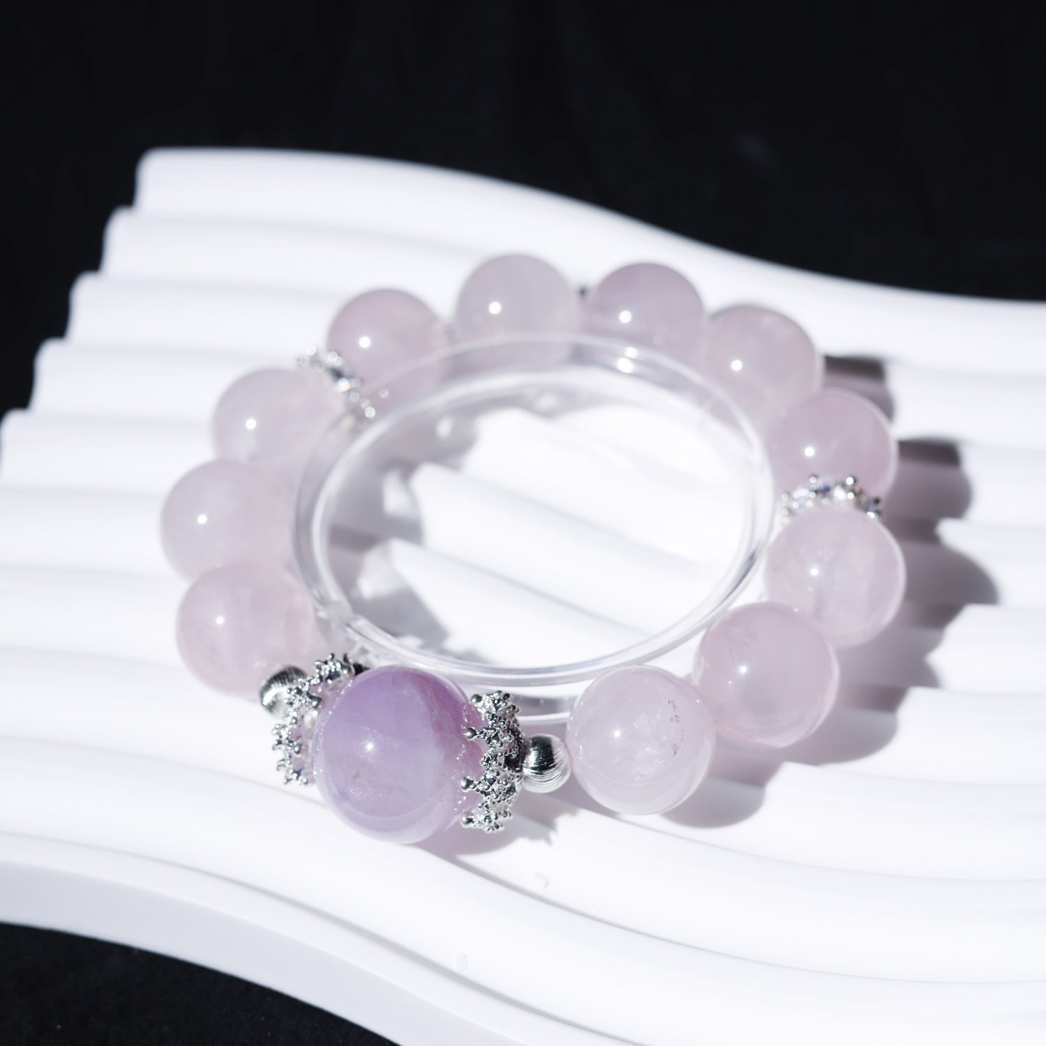 Adjustable Rose Quartz & Amethyst Bracelet with Sterling Silver Accents, 14mm+ Beads – Handmade Healing Gemstone Jewelry for All