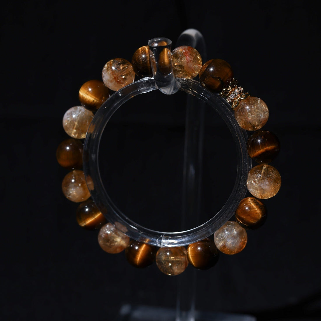 Adjustable Yellow Quartz & Tiger's Eye Bracelet with Titanium Steel Accents, 10mm+ Beads – Handmade Healing Gemstone Jewelry for All