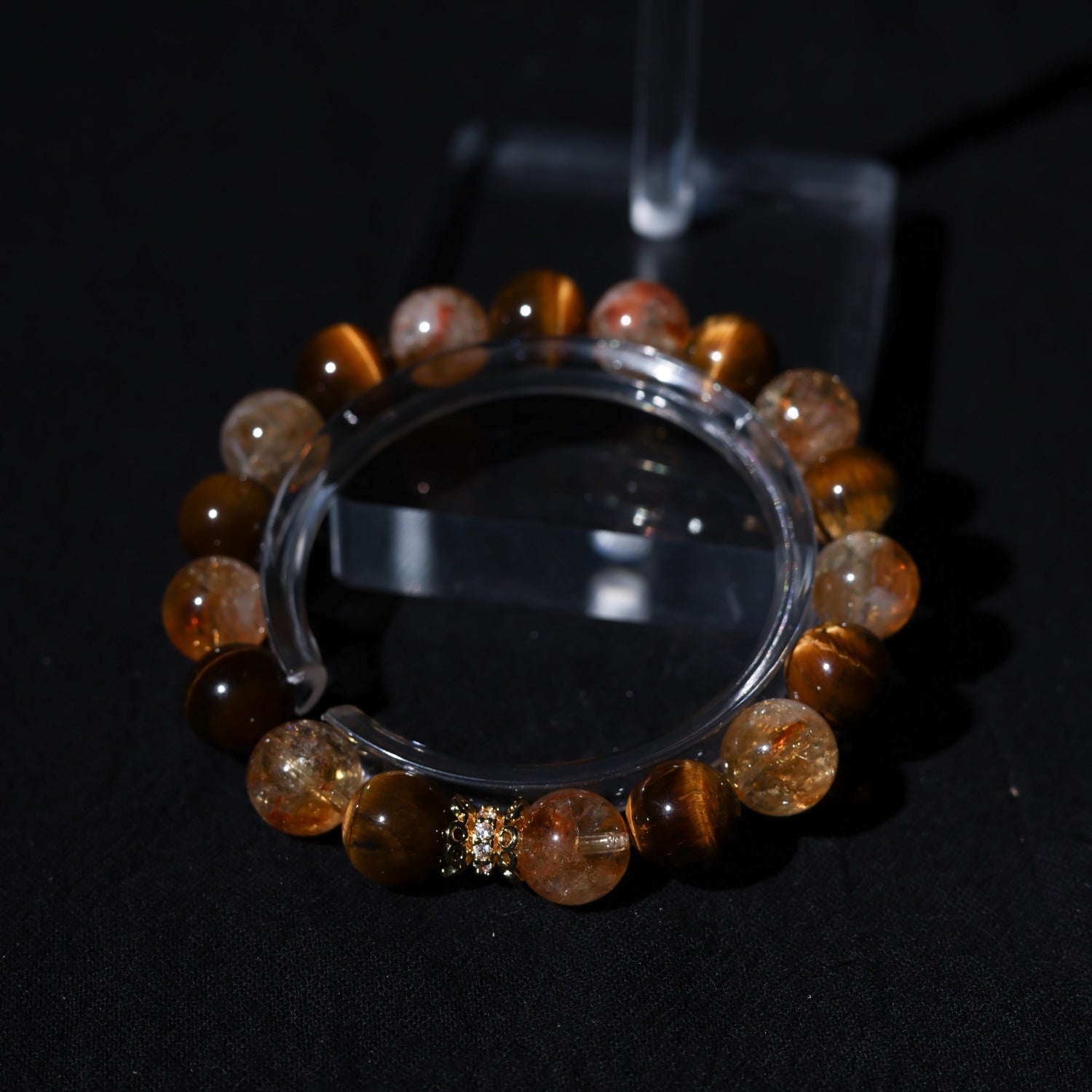 Adjustable Yellow Quartz & Tiger's Eye Bracelet with Titanium Steel Accents, 10mm+ Beads – Handmade Healing Gemstone Jewelry for All