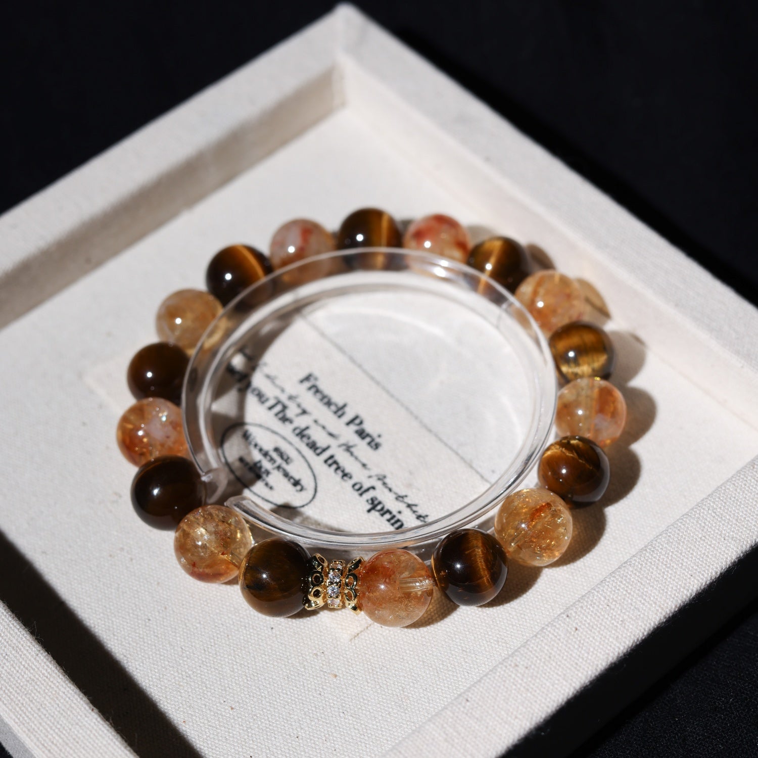 Adjustable Yellow Quartz & Tiger's Eye Bracelet with Titanium Steel Accents, 10mm+ Beads – Handmade Healing Gemstone Jewelry for All