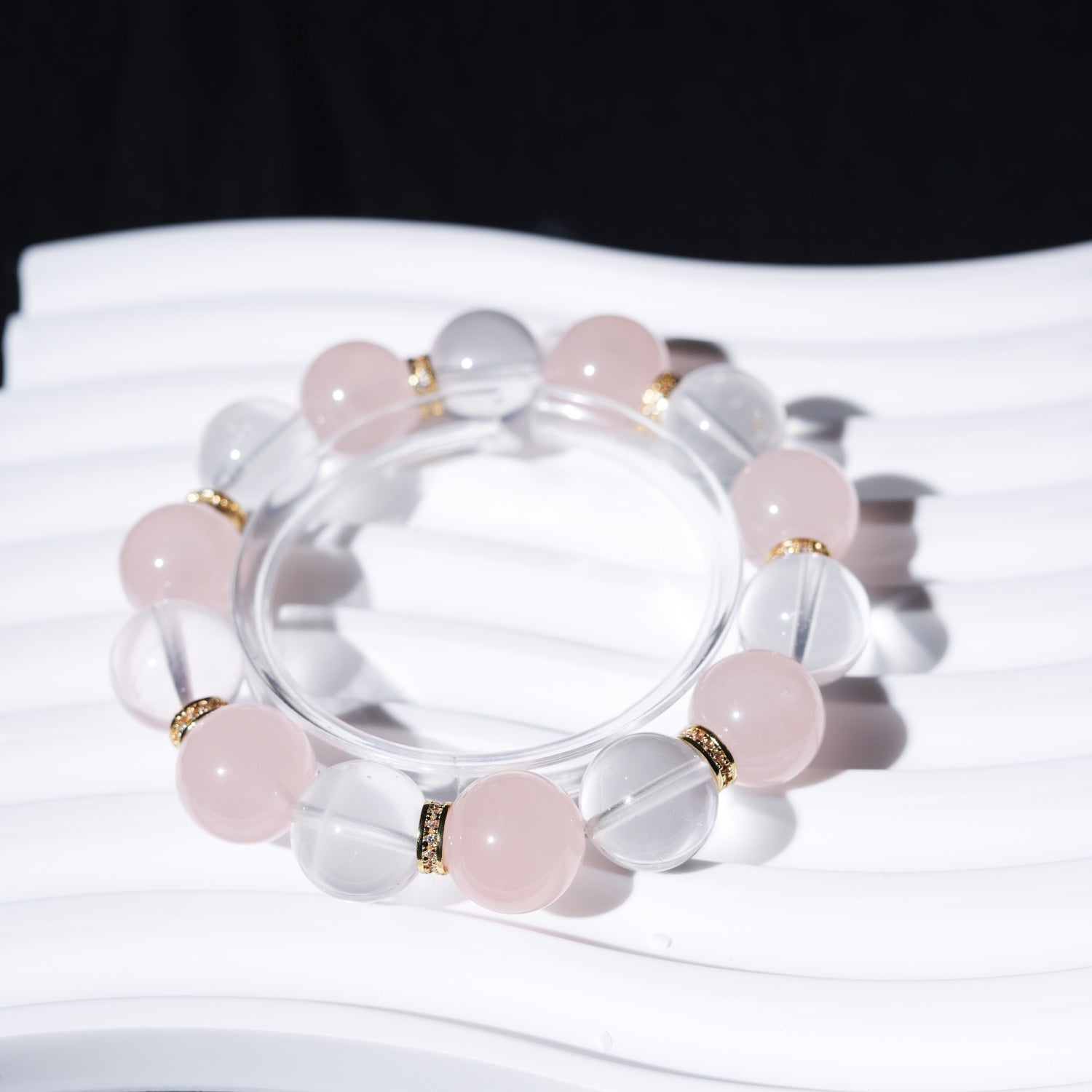 Adjustable Rose Quartz & White Quartz Bracelet with Titanium Steel Accents, 13mm+ Beads – Handmade Healing Gemstone Jewelry for All