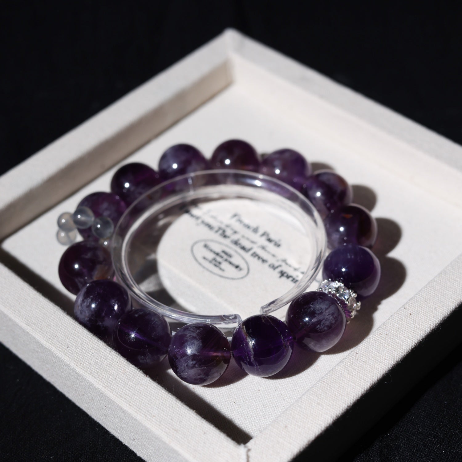 Adjustable Amethyst Bracelet with Gray Moonstone & Titanium Steel Diamond Accents, 13mm+ Beads – Handmade Healing Gemstone Jewelry for Al