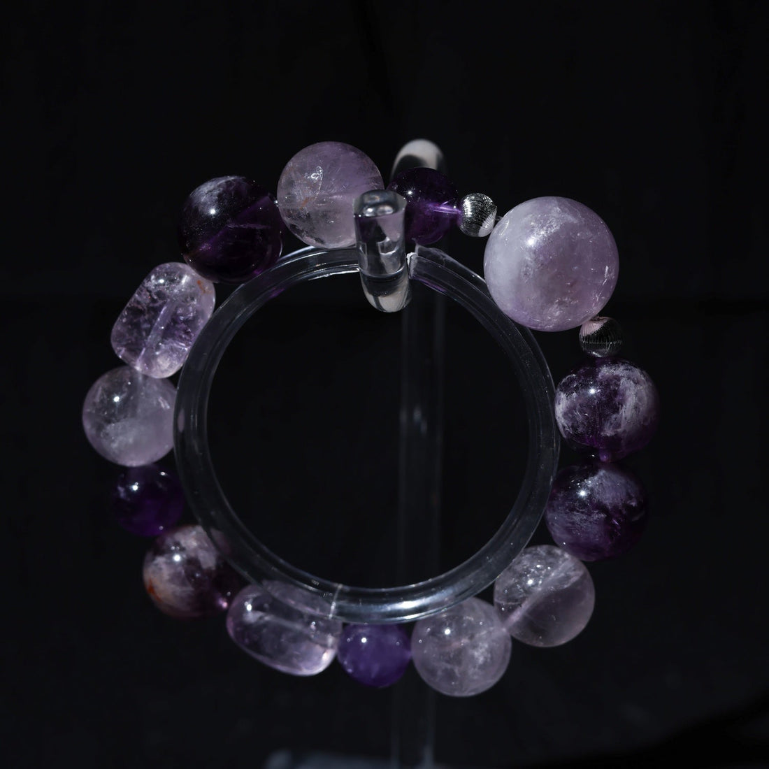 Adjustable Amethyst Bracelet with Raw Amethyst Nuggets & Sterling Silver Charms, 17mm+14mm Beads – Handmade Healing Gemstone Jewelry for All