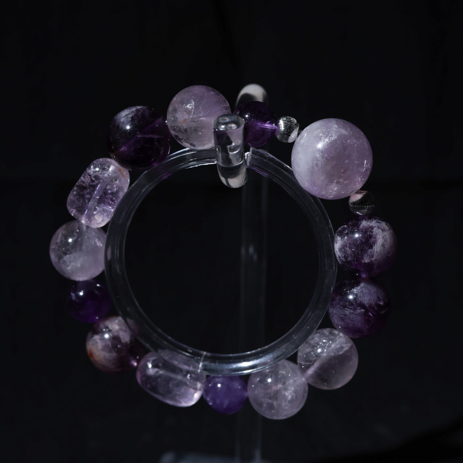 Adjustable Amethyst Bracelet with Raw Amethyst Nuggets & Sterling Silver Charms, 17mm+14mm Beads – Handmade Healing Gemstone Jewelry for All