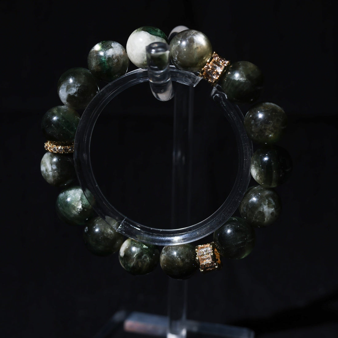 Adjustable Green Mica (Fuchsite) Bracelet with Diamond Accents, 12mm+ Beads – Handmade Healing Gemstone Jewelry for All