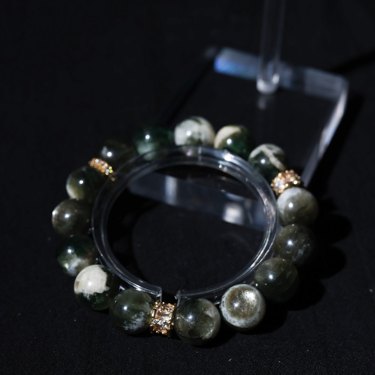 Adjustable Green Mica (Fuchsite) Bracelet with Diamond Accents, 12mm+ Beads – Handmade Healing Gemstone Jewelry for All