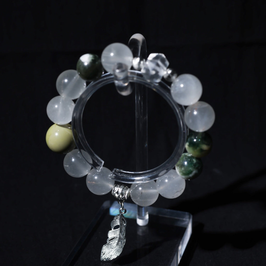 Adjustable Green Quartz & Green Zumu Bracelet with White Quartz Pillars, Alashan Agate & Silver Accents, 13mm+ Beads – Handmade Healing Gemstone Jewelry for All