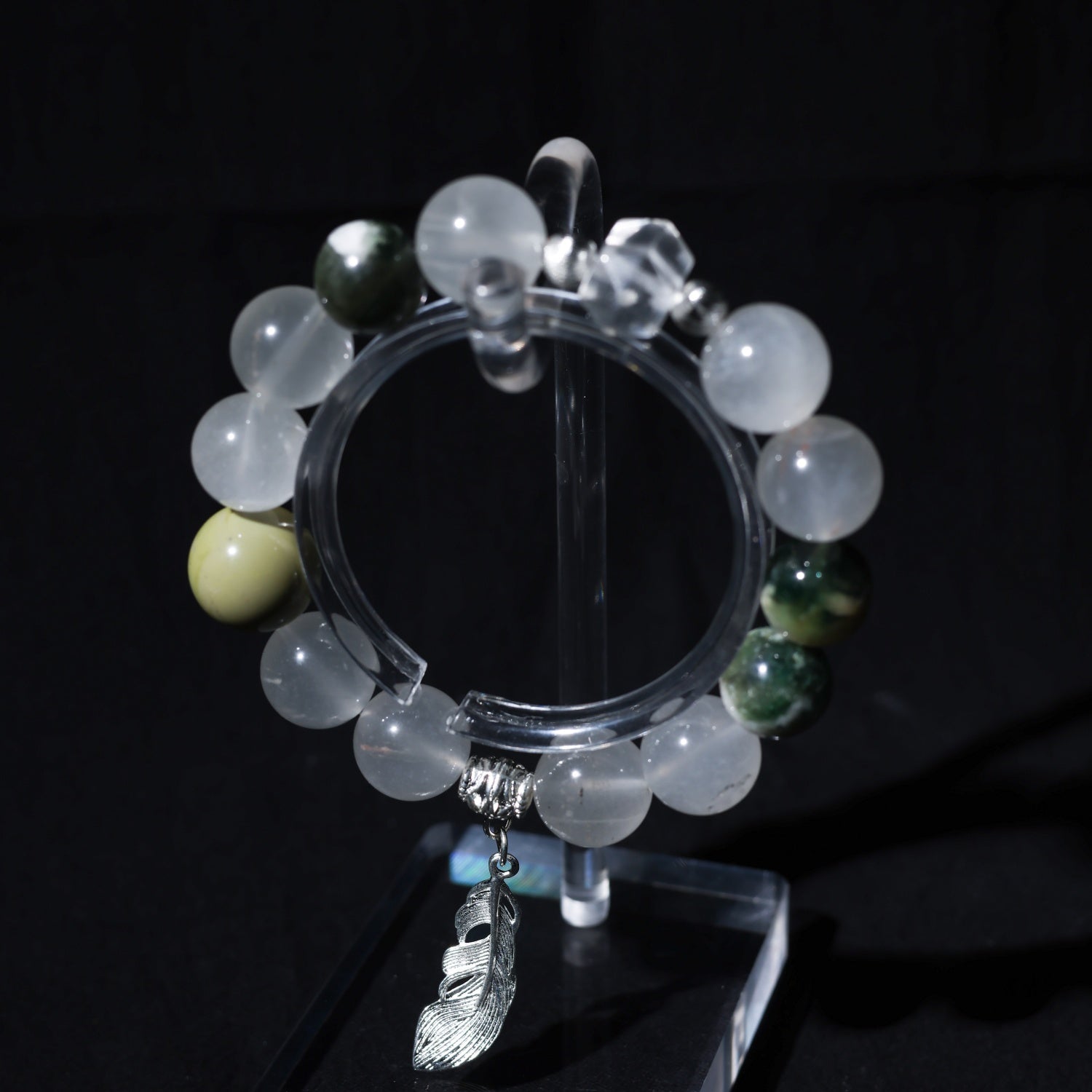 Adjustable Green Quartz & Green Zumu Bracelet with White Quartz Pillars, Alashan Agate & Silver Accents, 13mm+ Beads – Handmade Healing Gemstone Jewelry for All