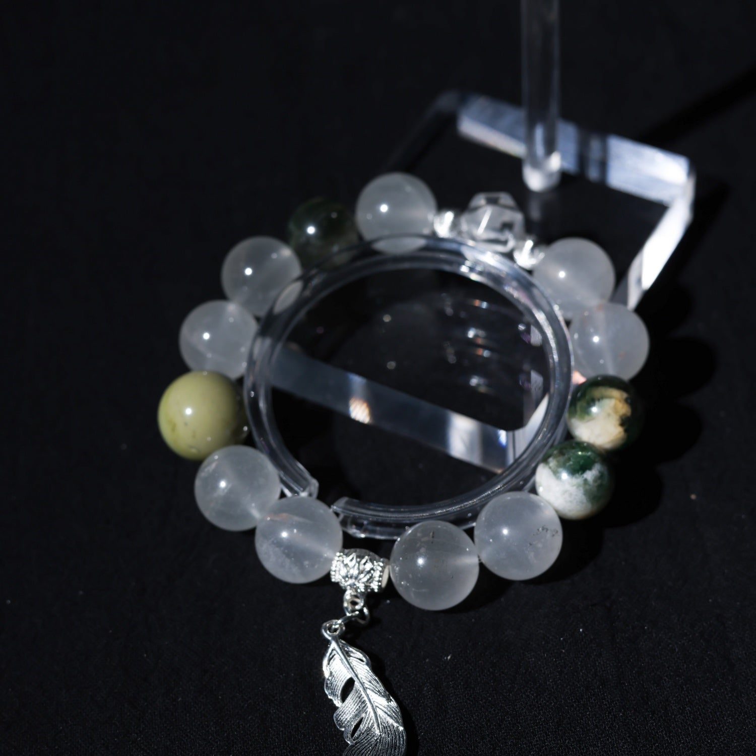 Adjustable Green Quartz & Green Zumu Bracelet with White Quartz Pillars, Alashan Agate & Silver Accents, 13mm+ Beads – Handmade Healing Gemstone Jewelry for All