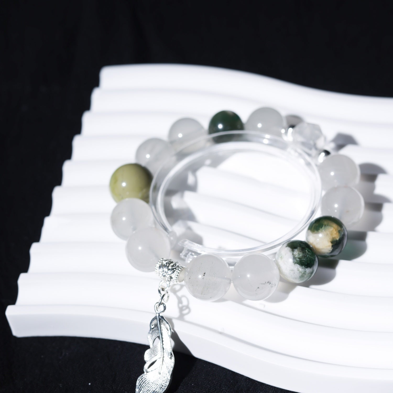 Adjustable Green Quartz & Green Zumu Bracelet with White Quartz Pillars, Alashan Agate & Silver Accents, 13mm+ Beads – Handmade Healing Gemstone Jewelry for All