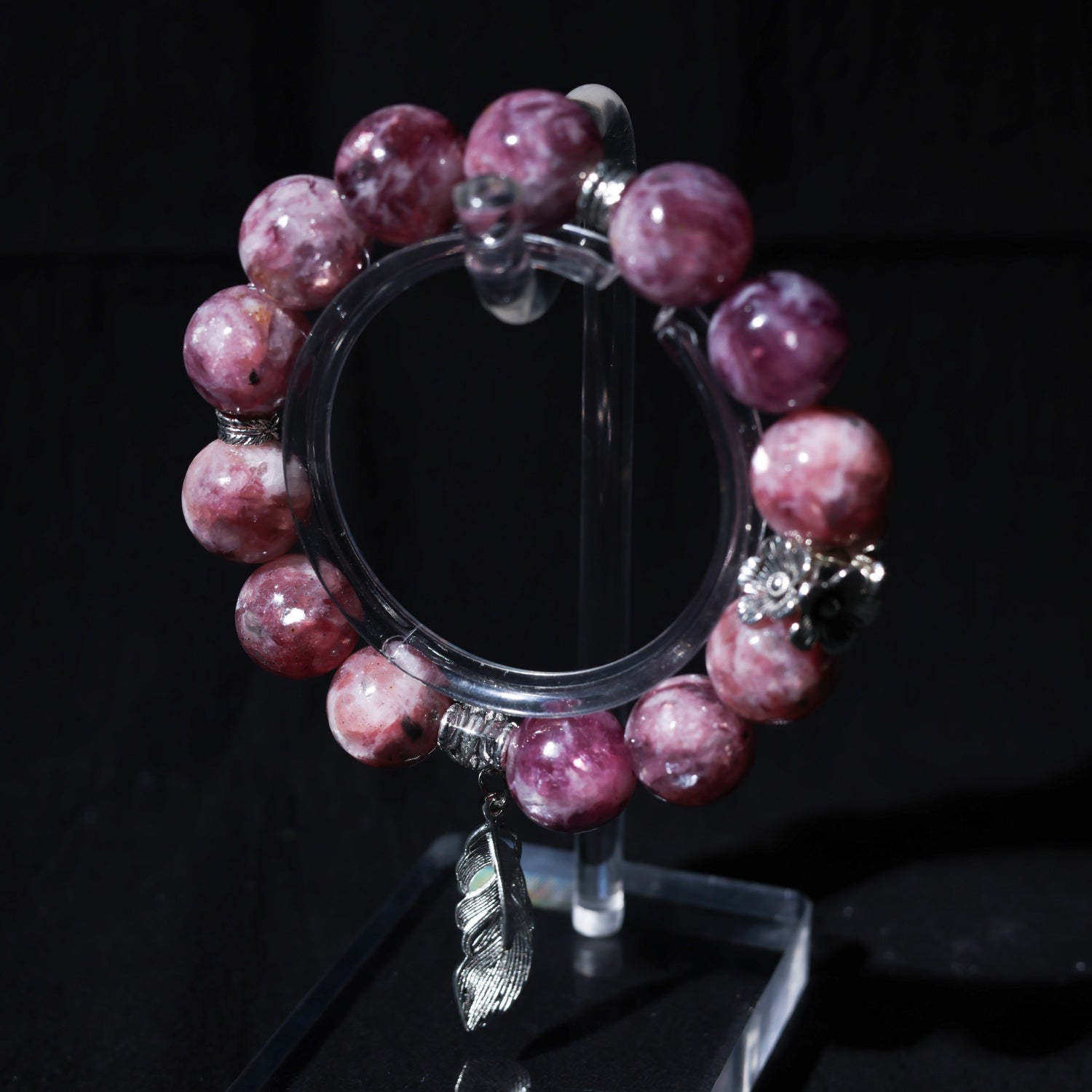 Adjustable Pink Zumu Crystal Bracelet with Sterling Silver Accents, 14mm+ Beads – Handmade Healing Gemstone Jewelry for All