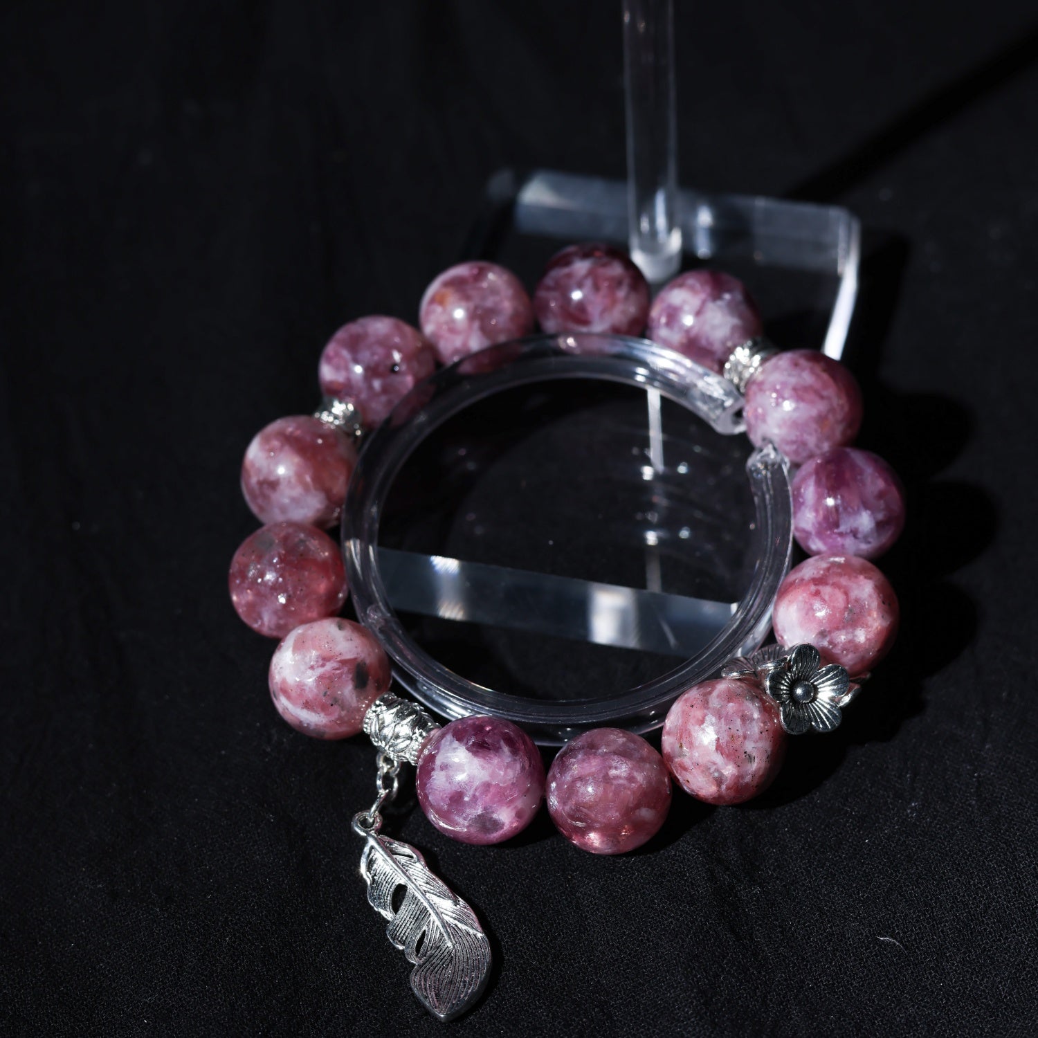 Adjustable Pink Zumu Crystal Bracelet with Sterling Silver Accents, 14mm+ Beads – Handmade Healing Gemstone Jewelry for All