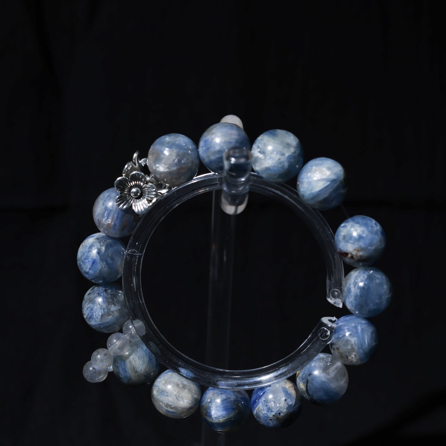 Adjustable Blue Picasso Jasper & Gray Moonstone Bracelet with Silver Accents, 12mm+ Beads – Handmade Healing Gemstone Jewelry for All