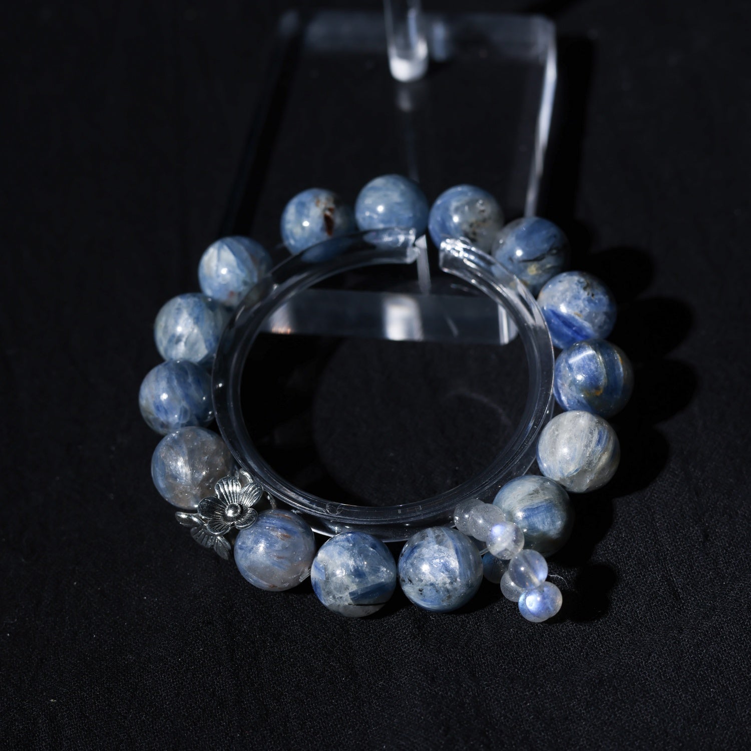 Adjustable Blue Picasso Jasper & Gray Moonstone Bracelet with Silver Accents, 12mm+ Beads – Handmade Healing Gemstone Jewelry for All