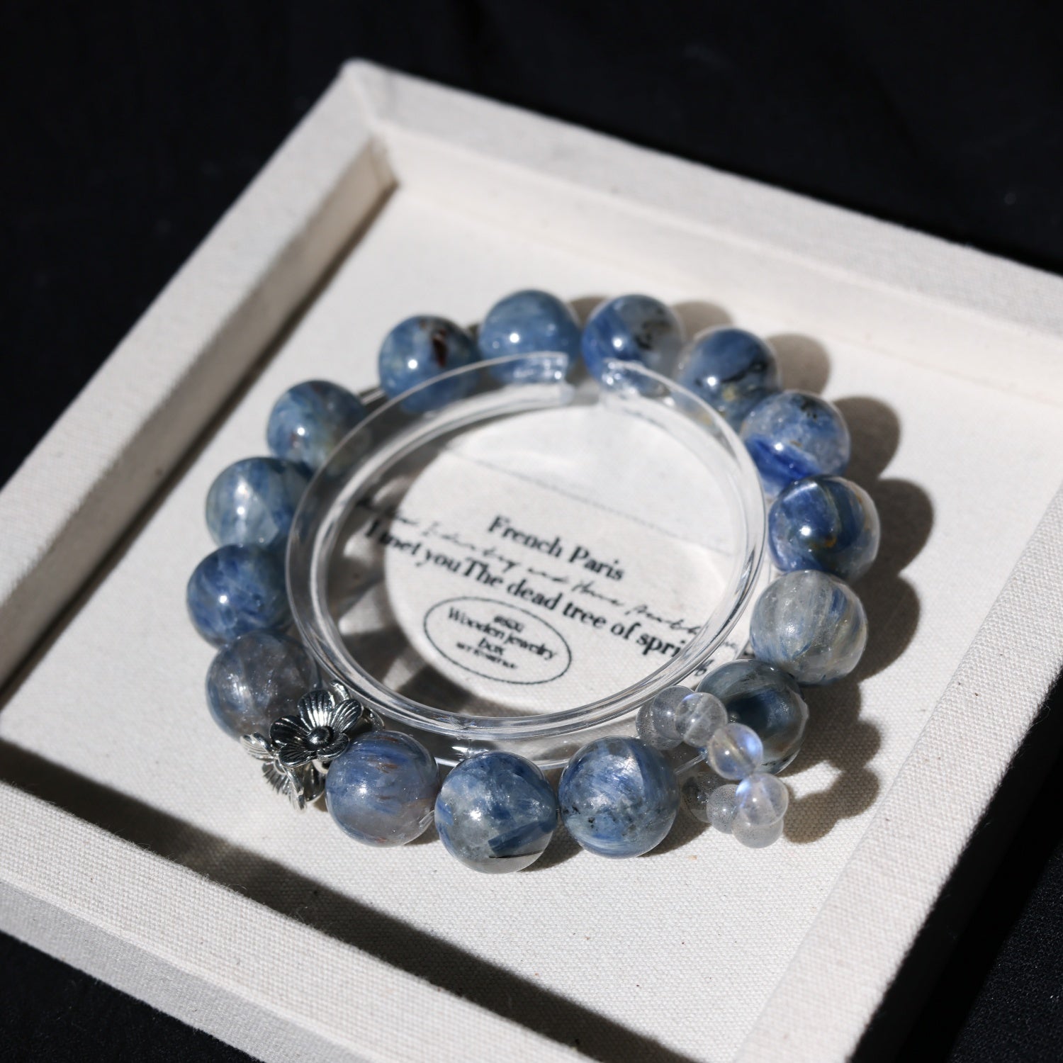 Adjustable Blue Picasso Jasper & Gray Moonstone Bracelet with Silver Accents, 12mm+ Beads – Handmade Healing Gemstone Jewelry for All